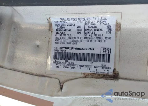 1994 Ford F150 из США, поврежденный, VIN 1FTDF15Y6RNA24243